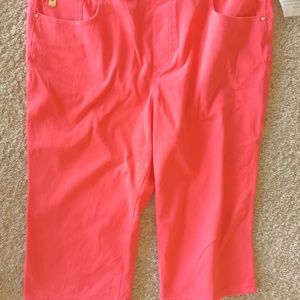 Belle Kim Gravel Stretch Denim Capris Bermuda Shorts CORAL SZ 16